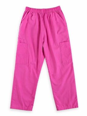 Green Town Pink Scrub Pants Elastic Waist Cargo Medical Uniform Nurse Size Small